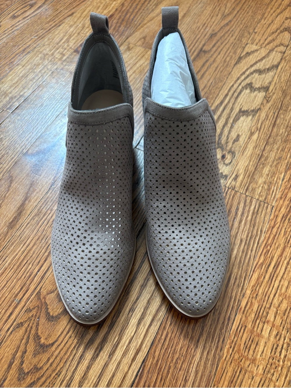 New BP Faux Suede Slip-On Perforated Women's Ankle Booties — Stone 6.5